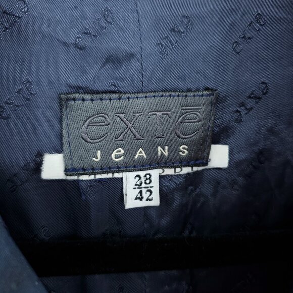 VTG 90s Exte Jeans Coated Woven Collared Mini Dress 28/42/US 6 Navy Blue - Picture 3 of 16